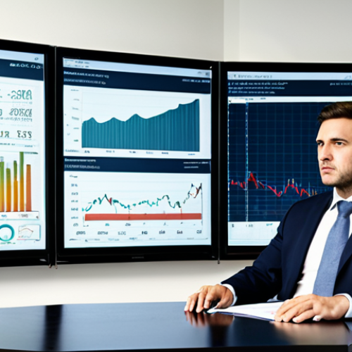 Home 15 A professional financial analyst in a modest business suit, sitting at a desk in a modern, slightly subdued office. Behind them, a large screen displays complex financial charts showing volatility and economic uncertainty, subtly integrated with abstract, stylized visual cues hinting at environmental shifts, such as faded, geometric patterns resembling dry earth or subtle cloud forms, without depicting actual disaster. The analyst's expression is thoughtful and analytical, focused on the data. Perfect anatomy, correct proportions, natural pose, well-formed hands, proper finger count, natural body proportions, professional photography, high quality, safe for work, appropriate content, fully clothed, professional dress.