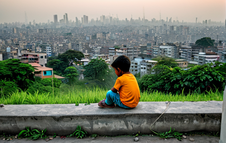 환경오염의 건강 영향 - **Image Prompt 1: The Silent Struggle for Breath**
    A visually powerful scene depicting a Bengali...