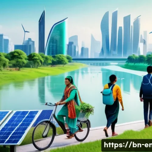 Home 31 전 세계 환경 협약 - A detailed futuristic smart city scene in Bangladesh with IoT sensors and satellite data displays mo...