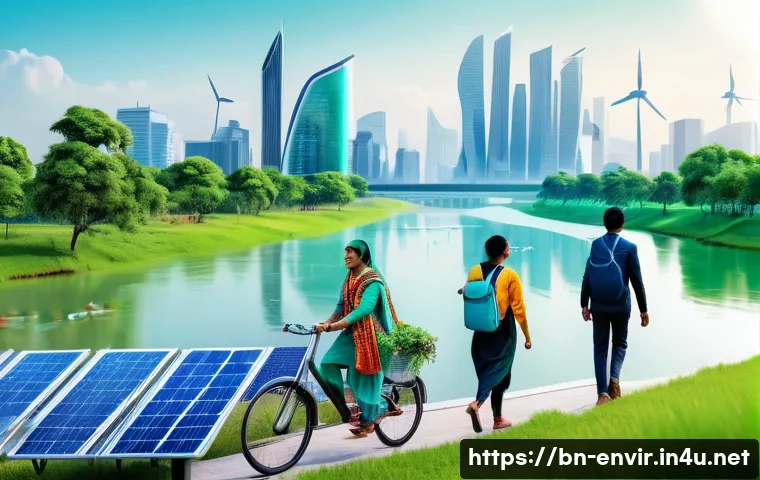 전 세계 환경 협약 - A detailed futuristic smart city scene in Bangladesh with IoT sensors and satellite data displays mo...