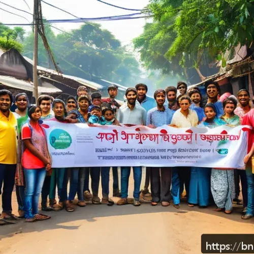 플라스틱 오염 문제 해결 - A vibrant community cleanup event in a Bengali neighborhood, with diverse people wearing casual clot...