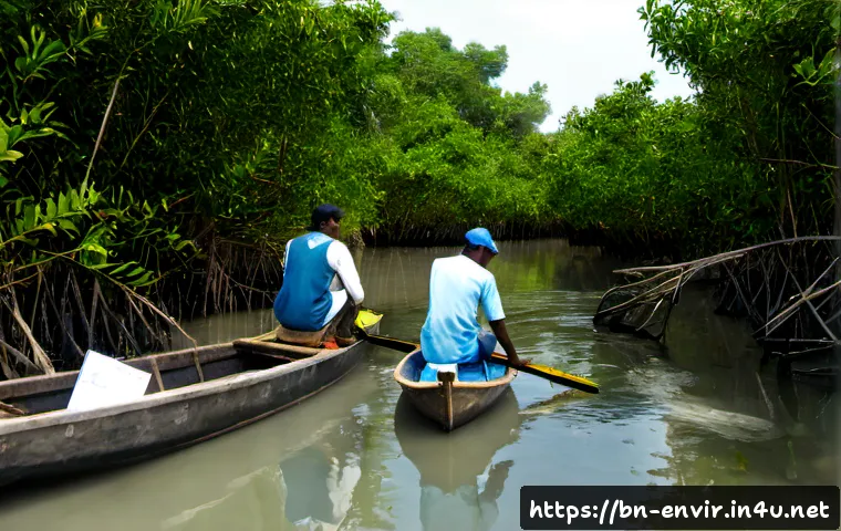 환경학 연구 방법 - Photorealistic environmental science field study in the lush Sundarbans mangrove wetlands of Banglad...